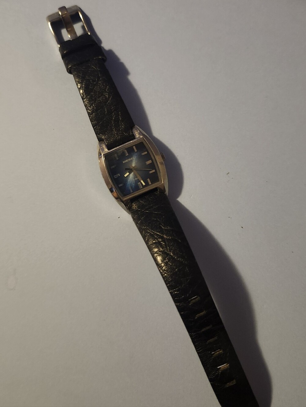 Vintage Diesel DZ1033 Quartz Watch Black Leather Steap Blue Dial EUC